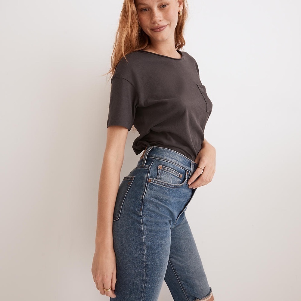 MadeWell The Perfect Vintage Crop Jean in Gooding Wash: Knee-Rip Edition ND503 - Picture 2 of 6